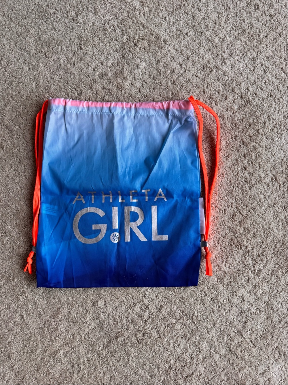 Athleta Girl Blue Ombre Drawstring Bag with Neon Orange Straps